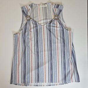 Cure Petites Sleeveless Tank PL Red White Blue Vertical Striped Summer Beach Top